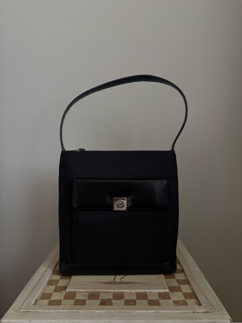 Black Shoulder Bag with Front Flap